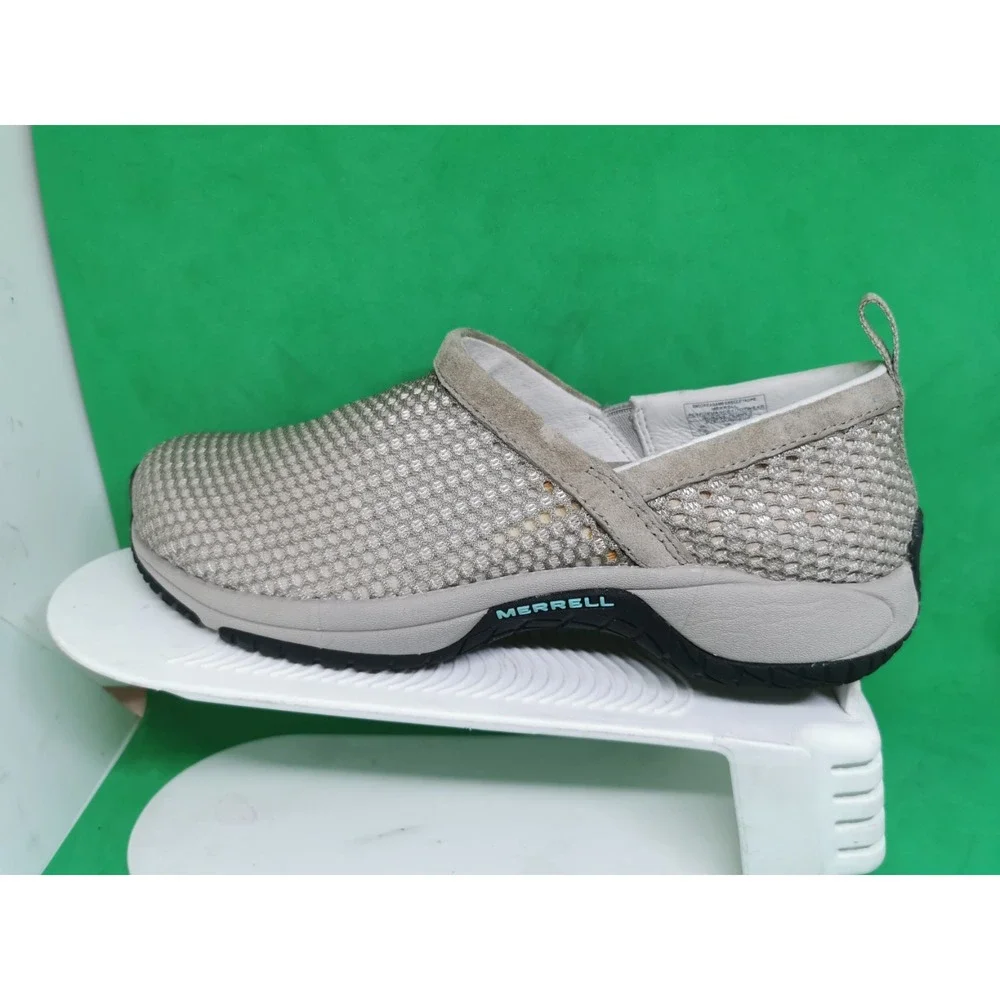 MERRELL GRAY/BEIGE MESH MOC SLIDE SLIP ON CLOGS SHOES WOWENS SIZE 6.5